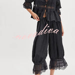 Pastoral Style Elastic Waist Lace Hem Bloomer Pants