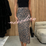 Lindsey Faux Leather High Rise Pocketed Slit Stretch Midi Skirt