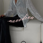 Fashion Sequin Lapel Long Sleeve Loose Shirt
