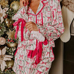 Christmas Dreaming Satin Santa Print Velvet Trim Elastic Waist Pocketed Pajama Shorts Set