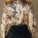 Unique Printed Satin Long-Sleeve Casual Shirt