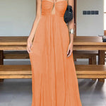 Soft and Elegant Metal Hollow Design Back Smocked A-line Slip Maxi Dress
