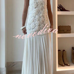 Indulge in Floral Applique Pleated Chiffon Hem Slip Maxi Dress