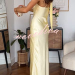Flowing Elegance Satin One Shoulder Scarf Maxi Dress