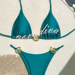 Sexy Halterneck Lace-up Metallic Stretch Two-piece Bikini Swimsuit