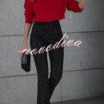 Diva Sequin High Rise Elastic Waist Flare Pants
