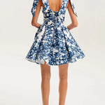 Garden of Eden Floral Print Bow Straps Princess Flared Mini Dress