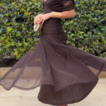 Unique Printed V-Neck Waisted Mesh Holiday Maxi Dress