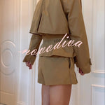 Chic Comfort Mid Rise Elastic Waist Contrast Buttons Pocket Mini Skort