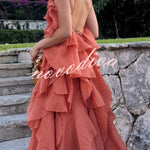 Free - Flowing Rose Detail Tiered Ruffles Halter A-line Maxi Dress