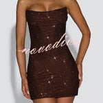 Lindsay Sequin Pleated Cowl Scooped Neckline Back Lace-up Strapless Mini Dress