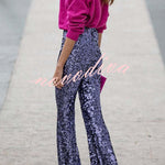 Diva Sequin High Rise Elastic Waist Flare Pants