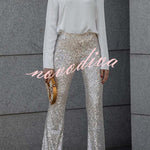 Diva Sequin High Rise Elastic Waist Flare Pants