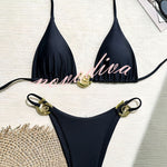 Sexy Halterneck Lace-up Metallic Stretch Two-piece Bikini Swimsuit