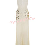 Sparkling Nights Knit Sunburst Sequin Detail Back Cross Straps Stretch Maxi Dress