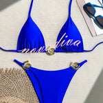 Sexy Halterneck Lace-up Metallic Stretch Two-piece Bikini Swimsuit