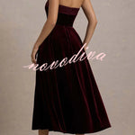 Center of Attention Velvet Satin Neck Bandeau Pleated Midi Dress