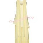 Monaco Off Shoulder Structured Top Chiffon Slit Hem Scarf Maxi Dress
