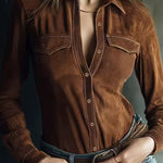 Stylish Suede Long-sleeved Button-down Casual Shirt