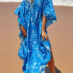 Simple Unique Printed Pleated Front Slit Cover Up