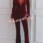 Delicate Daze Velvet Satin Lapel Button Up Long Sleeve Tapered Waist Blazer