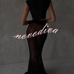 Shes Timeless Mesh High Rise Elastic Waist Fishtail Maxi Skirt