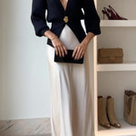 Only Yours Knit Metal Leaf Shape Button Lantern Sleeve Relaxed Cardigan