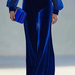Solid Color Velvet V-neck Long-sleeved Elegant Fitted Jumpsuit