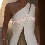 Full of Design Solid Color One Shoulder Asymmetric Slit Button Casual Vest