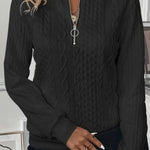 Solid Color Casual Long Sleeve Round Neck Zipper Sweatshirt