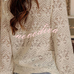 Fashionable Openwork Lace Long-sleeved V-neck Elegant Shirt