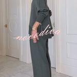 Barker High-Neck Long Sleeve Side Zipper Sweatshirt and Elastic Waist Pocketed Loose Pants Set