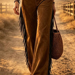 Stylish Suede High-waisted Fringed Casual Flared Pants