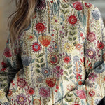 Floral Pattern High-Neck Long-Sleeved Loose Sweatshirt