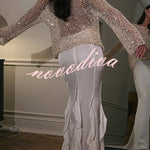 Fashion Sequined Hollow Long Sleeve Loose Knit Top
