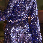 Fashionable and Dazzling Large Sequins Long Bell Sleeve H-line Mini Dress