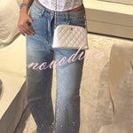 Fashion Star Rhinestone High Rise Casual Pocket Straight Loose Jeans