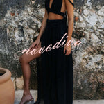 Aphrodite Draped Braids Crop Tank and Wrap Slit Maxi Skirt Set
