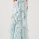 Free - Flowing Rose Detail Tiered Ruffles Halter A-line Maxi Dress