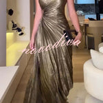 Midnight Kiss Metallic Fabric One Shoulder Cutout Pleated Maxi Dress