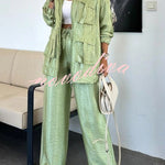 Easy on Me Metallic Fabric Elastic Waist Pocketed Wide Leg Pants