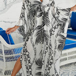 Simple Unique Printed Pleated Front Slit Cover Up