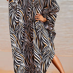 Simple Unique Printed Pleated Front Slit Cover Up