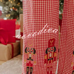 Nutcracker Charm Embroidered Gingham Loose Shirt and Elastic Waist Pajama Set