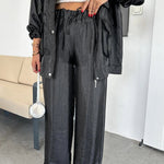 Easy on Me Metallic Fabric Elastic Waist Pocketed Wide Leg Pants