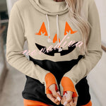 Halloween Pumpkin Print Long Sleeve Drawstring Hoodie