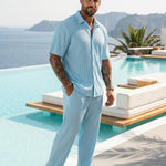KZZ Solid-Color & Striped Short-Sleeve Two-Piece Set