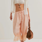 Pastoral Style Elastic Waist Lace Hem Bloomer Pants