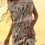 Fashion Crochet Hollow Loose Beach Cover-up Mini Dress