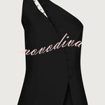 Full of Design Solid Color One Shoulder Asymmetric Slit Button Casual Vest